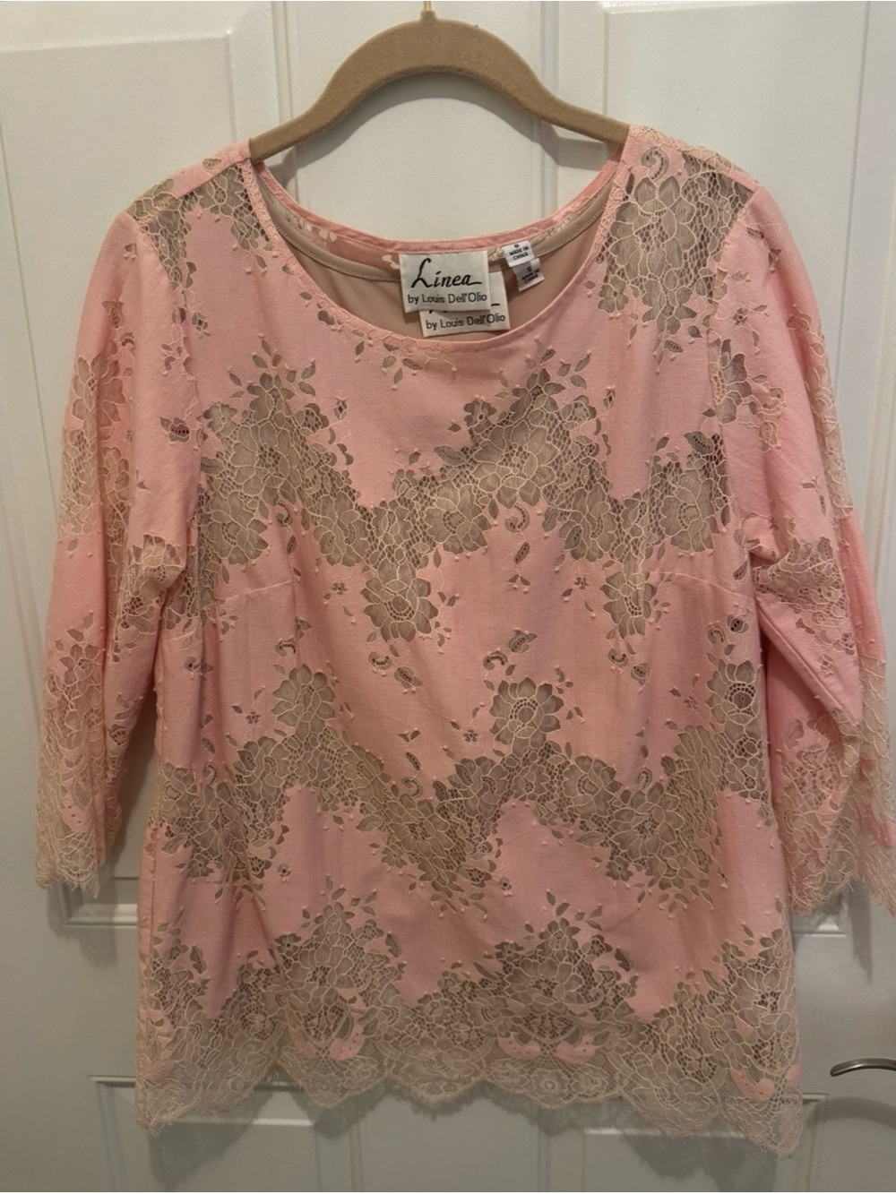 Linea by Louis Dell'Olio Pink Top with Cream Lace Overlay-Small